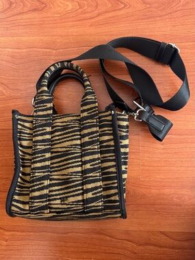 Parfois Zebra-Stripe Canvas Tote Bag with Black Strap